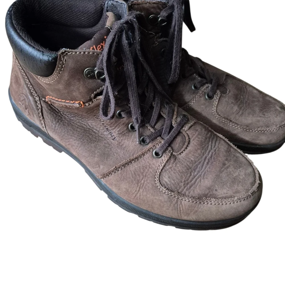 9 Flexi Mens Brown Leather‎ Boots Rugged Sole Lace-Up